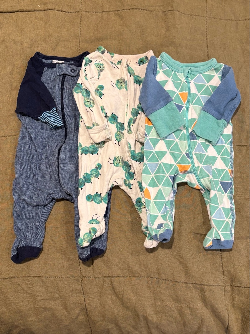 Blue & Teal Baby One-Piece Sleepers - Set of 3